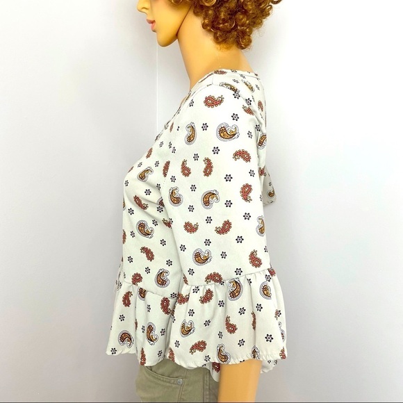 Peach Royal Paisley Ruffle Blouse – Cream/Orange, Fits Like Small - Picture 7 of 10